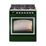 ILVE Nostalgie II Noblesse 30-Inch Natural Gas Dual Fuel Range with Triple Glass Door in Emerald Green with Chrome Trim (UN30NMPEGC)