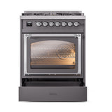 ILVE Nostalgie II Noblesse 30-Inch Propane Gas Dual Fuel Range with Triple Glass Door in Matte Graphite with Chrome Trim (UN30NMPMGCLP)