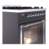 ILVE Nostalgie II Noblesse 30-Inch Propane Gas Dual Fuel Range with Triple Glass Door in Matte Graphite with Chrome Trim (UN30NMPMGCLP)