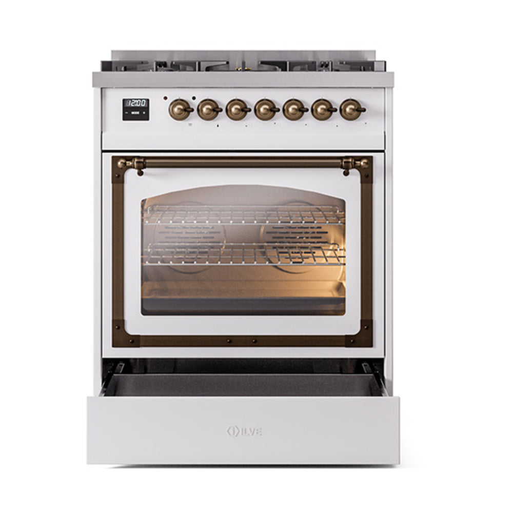 ILVE Nostalgie II Noblesse 30-Inch Natural Gas Dual Fuel Range with Triple Glass Door in Custom RAL with Bronze Trim (UN30NMPRAB)