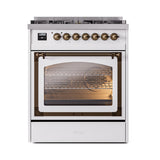 ILVE Nostalgie II Noblesse 30-Inch Natural Gas Dual Fuel Range with Triple Glass Door in Custom RAL with Bronze Trim (UN30NMPRAB)