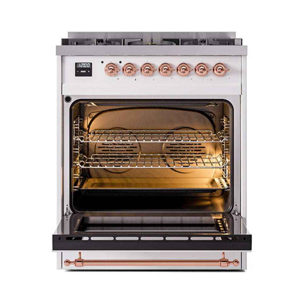 ILVE Nostalgie II Noblesse 30-Inch Propane Gas Dual Fuel Range with Triple Glass Door in Custom RAL with Copper Trim (UN30NMPRAPLP)
