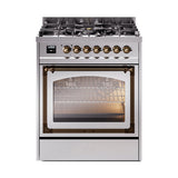 ILVE Nostalgie II Noblesse 30-Inch Propane Gas Dual Fuel Range with Triple Glass Door in Stainless Steel with Bronze Trim (UN30NMPSSBLP)