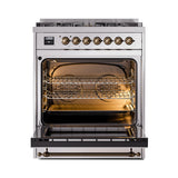 ILVE Nostalgie II Noblesse 30-Inch Propane Gas Dual Fuel Range with Triple Glass Door in Stainless Steel with Bronze Trim (UN30NMPSSBLP)