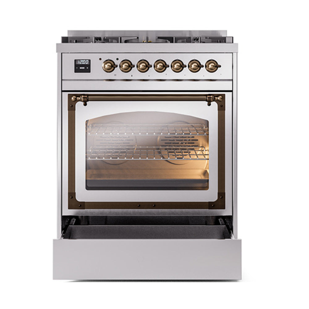 ILVE Nostalgie II Noblesse 30-Inch Propane Gas Dual Fuel Range with Triple Glass Door in Stainless Steel with Bronze Trim (UN30NMPSSBLP)