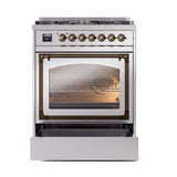 ILVE Nostalgie II Noblesse 30-Inch Propane Gas Dual Fuel Range with Triple Glass Door in Stainless Steel with Bronze Trim (UN30NMPSSBLP)