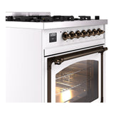 ILVE Nostalgie II Noblesse 30-Inch Natural Gas Dual Fuel Range with Triple Glass Door in White with Bronze Trim (UN30NMPWHB)