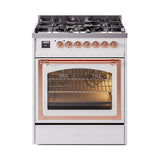 ILVE Nostalgie II Noblesse 30-Inch Natural Gas Dual Fuel Range with Triple Glass Door in White with Copper Trim (UN30NMPWHP)