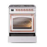 ILVE Nostalgie II Noblesse 30-Inch Propane Gas Dual Fuel Range with Triple Glass Door in White with Copper Trim (UN30NMPWHPLP)