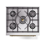 ILVE Nostalgie II Noblesse 30-Inch Natural Gas Dual Fuel Range with Solid Door in Blue Grey with Brass Trim (UN30QNMPBGG)