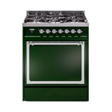 ILVE Nostalgie II Noblesse 30-Inch Propane Gas Dual Fuel Range with Solid Door in Emerald Green with Chrome Trim (UN30QNMPEGCLP)