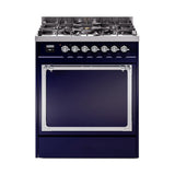 ILVE Nostalgie II Noblesse 30-Inch Propane Gas Dual Fuel Range with Solid Door in Midnight Blue with Chrome Trim (UN30QNMPMBCLP)