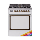 ILVE Nostalgie II Noblesse 30-Inch Propane Gas Dual Fuel Range with Solid Door in Custom RAL with Bronze Trim (UN30QNMPRABLP)