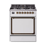 ILVE Nostalgie II Noblesse 30-Inch Propane Gas Dual Fuel Range with Solid Door in White with Bronze Trim (UN30QNMPWHBLP)