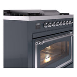 ILVE Nostalgie II Noblesse 36-Inch Natural Gas Dual Fuel Range and Triple Glass Door in Blue Grey with Chrome Trim (UN36FNMPBGC)