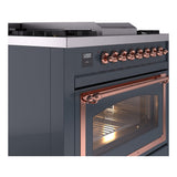 ILVE Nostalgie II Noblesse 36-Inch Natural Gas Dual Fuel Range and Triple Glass Door in Blue Grey with Copper Trim (UN36FNMPBGP)