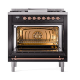 ILVE Nostalgie II Noblesse 36-Inch Propane Gas Dual Fuel Range and Triple Glass Door in Glossy Black with Copper Trim (UN36FNMPBKPLP)