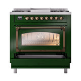 ILVE Nostalgie II Noblesse 36-Inch Natural Gas Dual Fuel Range and Triple Glass Door in Emerald Green with Bronze Trim (UN36FNMPEGB)