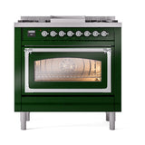 ILVE Nostalgie II Noblesse 36-Inch Propane Gas Dual Fuel Range and Triple Glass Door in Emerald Green with Chrome Trim (UN36FNMPEGCLP)