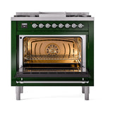 ILVE Nostalgie II Noblesse 36-Inch Natural Gas Dual Fuel Range and Triple Glass Door in Emerald Green with Chrome Trim (UN36FNMPEGC)