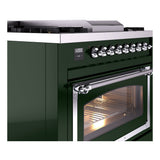 ILVE Nostalgie II Noblesse 36-Inch Natural Gas Dual Fuel Range and Triple Glass Door in Emerald Green with Chrome Trim (UN36FNMPEGC)