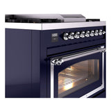 ILVE Nostalgie II Noblesse 36-Inch Natural Gas Dual Fuel Range and Triple Glass Door in Midnight Blue with Chrome Trim (UN36FNMPMBC)