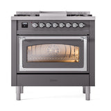 ILVE Nostalgie II Noblesse 36-Inch Propane Gas Dual Fuel Range and Triple Glass Door in Matte Graphite with Chrome Trim (UN36FNMPMGCLP)