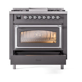 ILVE Nostalgie II Noblesse 36-Inch Propane Gas Dual Fuel Range and Triple Glass Door in Matte Graphite with Chrome Trim (UN36FNMPMGCLP)