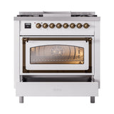 ILVE Nostalgie II Noblesse 36-Inch Natural Gas Dual Fuel Range and Triple Glass Door in Custom RAL with Bronze Trim (UN36FNMPRAB)