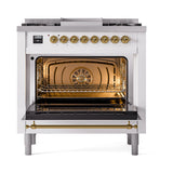 ILVE Nostalgie II Noblesse 36-Inch Natural Gas Dual Fuel Range and Triple Glass Door in RAL with Brass Trim (UN36FNMPRAG)