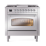 ILVE Nostalgie II Noblesse 36-Inch Natural Gas Dual Fuel Range and Triple Glass Door in Stainless Steel with Chrome Trim (UN36FNMPSSC)