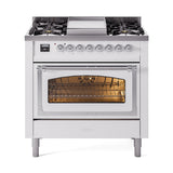 ILVE Nostalgie II Noblesse 36-Inch Natural Gas Dual Fuel Range and Triple Glass Door in White with Chrome Trim (UN36FNMPWHC)