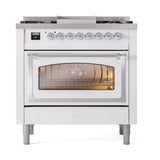 ILVE Nostalgie II Noblesse 36-Inch Natural Gas Dual Fuel Range and Triple Glass Door in White with Chrome Trim (UN36FNMPWHC)