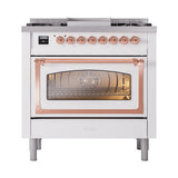 ILVE Nostalgie II Noblesse 36-Inch Natural Gas Dual Fuel Range and Triple Glass Door in White with Copper Trim (UN36FNMPWHP)