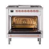 ILVE Nostalgie II Noblesse 36-Inch Natural Gas Dual Fuel Range and Triple Glass Door in White with Copper Trim (UN36FNMPWHP)