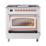 ILVE Nostalgie II Noblesse 36-Inch Natural Gas Dual Fuel Range and Triple Glass Door in White with Copper Trim (UN36FNMPWHP)