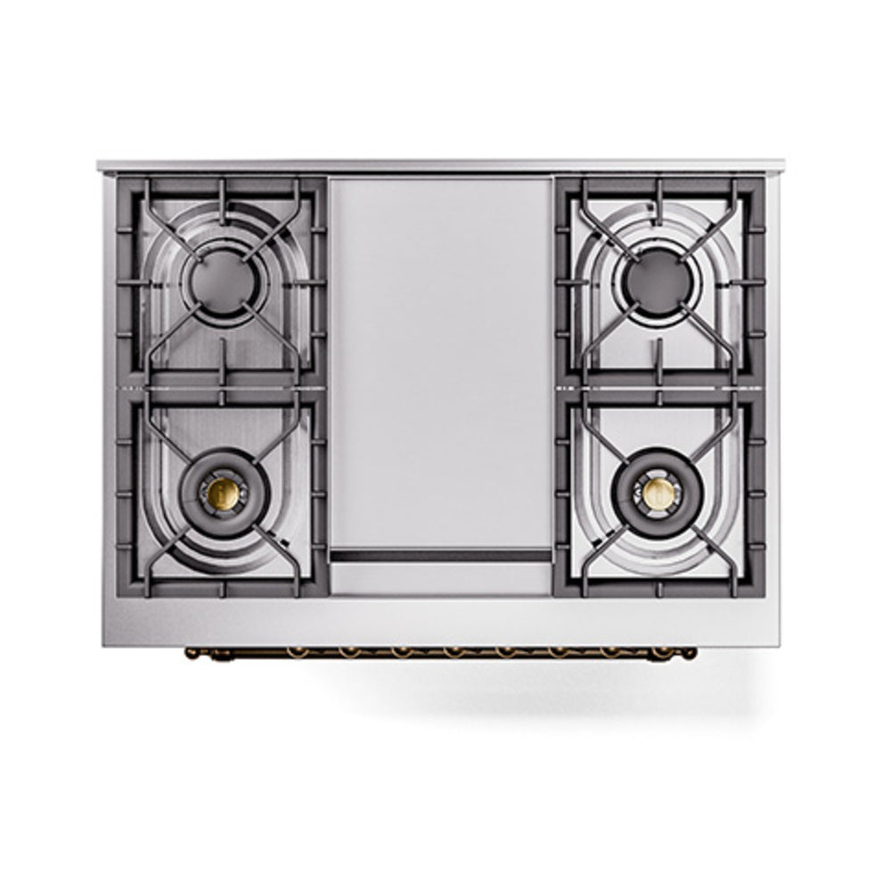 ILVE Nostalgie II Noblesse 36-Inch Natural Gas Dual Fuel Range and Solid Door Oven in Antique White with Bronze Trim (UN36FQNMPAWB)