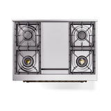ILVE Nostalgie II Noblesse 36-Inch Natural Gas Dual Fuel Range and Solid Door Oven in Antique White with Bronze Trim (UN36FQNMPAWB)
