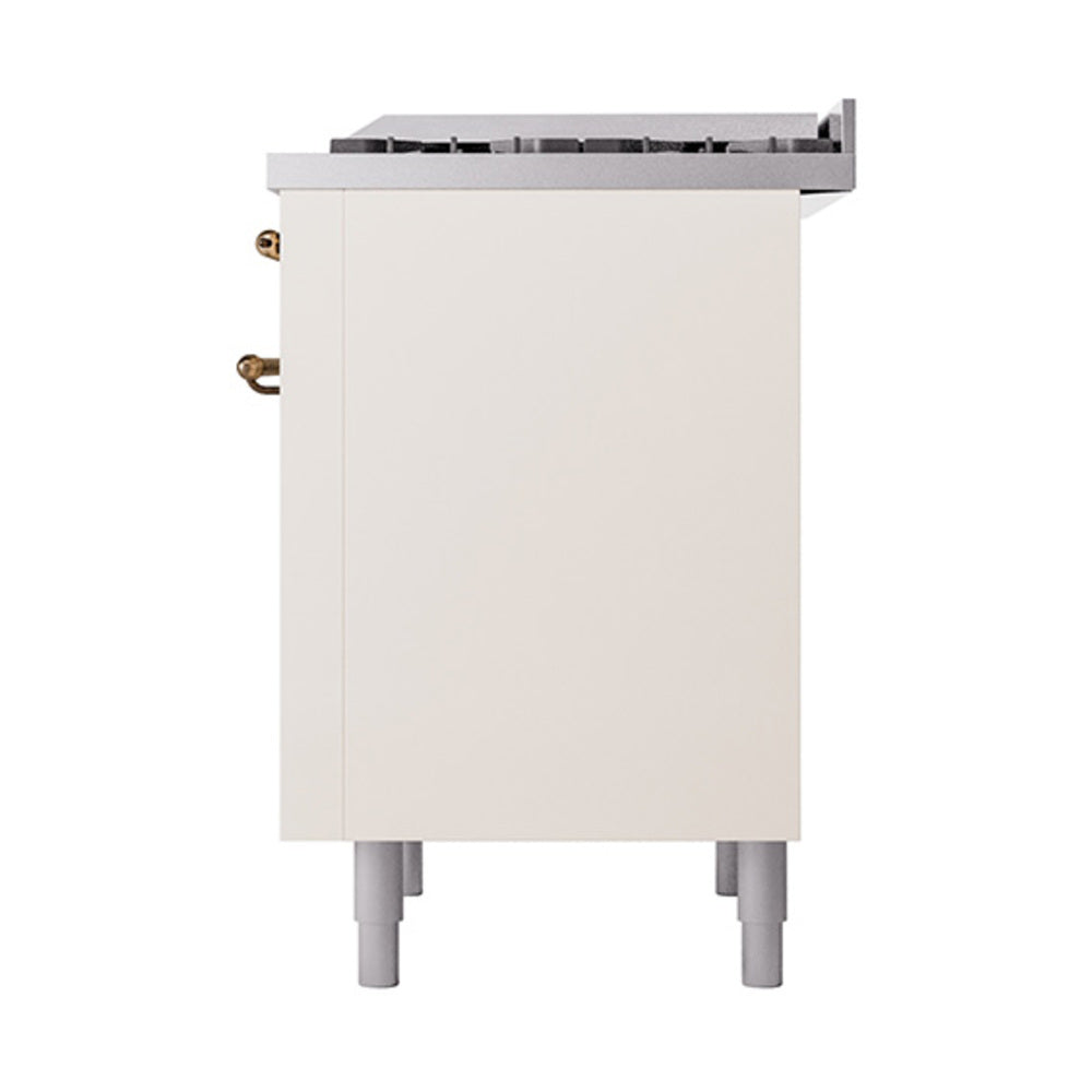 ILVE Nostalgie II Noblesse 36-Inch Natural Gas Dual Fuel Range and Solid Door Oven in Antique White with Bronze Trim (UN36FQNMPAWB)