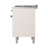 ILVE Nostalgie II Noblesse 36-Inch Natural Gas Dual Fuel Range and Solid Door Oven in Antique White with Bronze Trim (UN36FQNMPAWB)