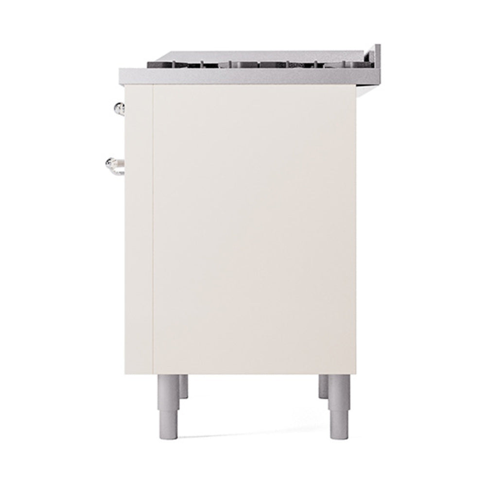 ILVE Nostalgie II Noblesse 36-Inch Natural Gas Dual Fuel Range and Solid Door Oven in Antique White with Chrome Trim (UN36FQNMPAWC)