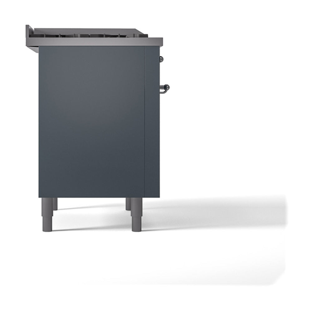 ILVE Nostalgie II Noblesse 36-Inch Natural Gas Dual Fuel Range and Solid Door Oven in Blue Grey with Chrome Trim (UN36FQNMPBGC)
