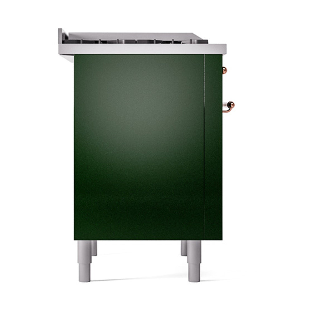 ILVE Nostalgie II Noblesse 36-Inch Propane Gas Dual Fuel Range and Solid Door Oven in Emerald Green with Copper Trim (UN36FQNMPEGPLP)