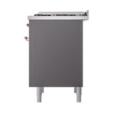ILVE Nostalgie II Noblesse 36-Inch Natural Gas Dual Fuel Range and Solid Door Oven in Matte Graphite with Copper Trim (UN36FQNMPMGP)