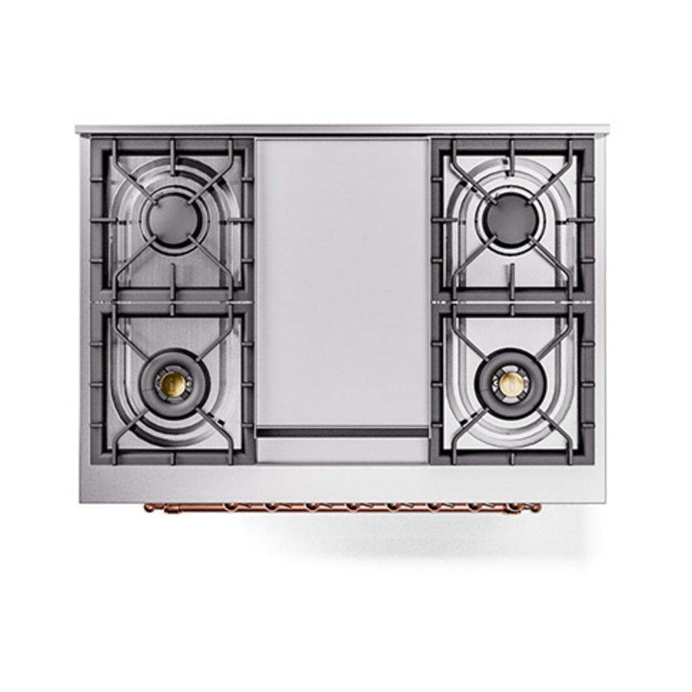 ILVE Nostalgie II Noblesse 36-Inch Propane Gas Dual Fuel Range and Solid Door Oven in Custom RAL with Copper Trim (UN36FQNMPRAPLP)