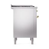 ILVE Nostalgie II Noblesse 36-Inch Propane Gas Dual Fuel Range and Solid Door Oven in Stainless Steel with Brass Trim (UN36FQNMPSSGLP)