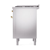 ILVE Nostalgie II Noblesse 36-Inch Natural Gas Dual Fuel Range and Solid Door Oven in Stainless Steel with Brass Trim (UN36FQNMPSSG)