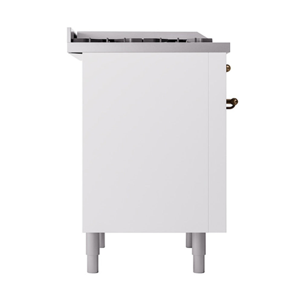 ILVE Nostalgie II Noblesse 36-Inch Propane Gas Dual Fuel Range and Solid Door Oven in White with Bronze Trim (UN36FQNMPWHBLP)