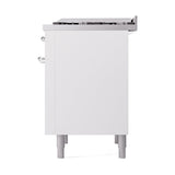 ILVE Nostalgie II Noblesse 36-Inch Natural Gas Dual Fuel Range and Solid Door Oven in White with Chrome Trim (UN36FQNMPWHC)