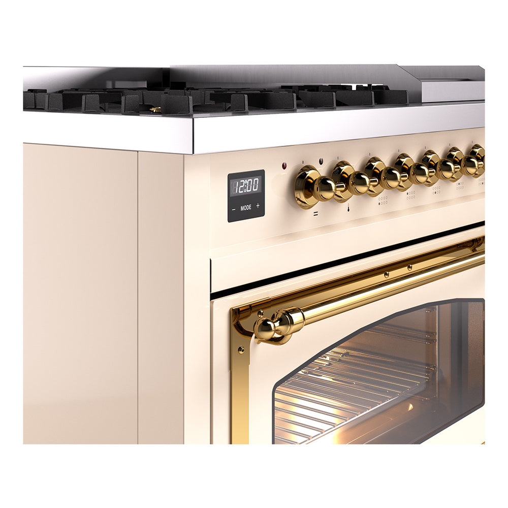 ILVE Nostalgie II Noblesse 48-Inch Dual Fuel Freestanding Range in Antique White with Brass Trim (UN48FNMPAWGLP)